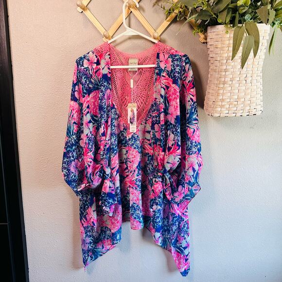 Charlie Paige Blue Sleeveless Midi Dress M w/ Popover One Size Pink Lace Floral - Picture 5 of 11